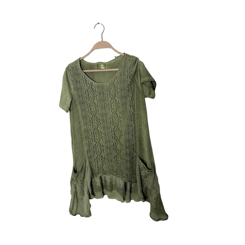 Simply Couture Gray Lace Overlay Tiered‎ Tunic Top Womens Size small